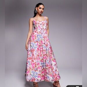 Bardot Lilah Corset Pink Floral Midi Sundress - Size 6